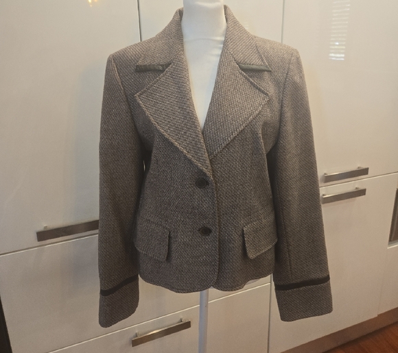 Harve Bernard Sport Wool Leather Tweed Single Breasted Blazer Brown Size 10 - Picture 1 of 11